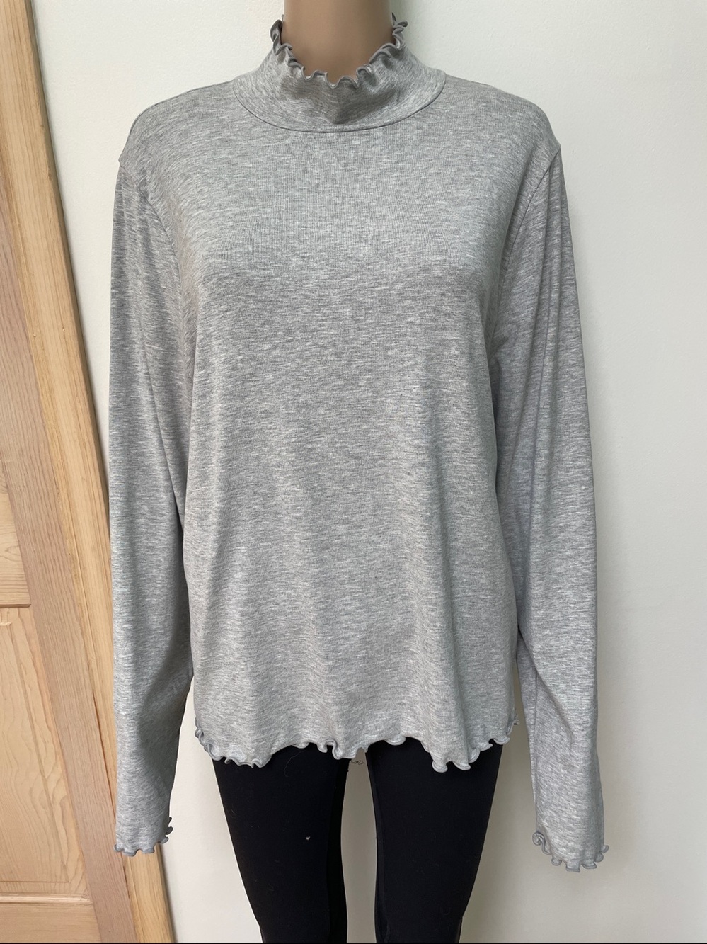 NWT J.Crew Ruffle Mockneck long sleeve top gray